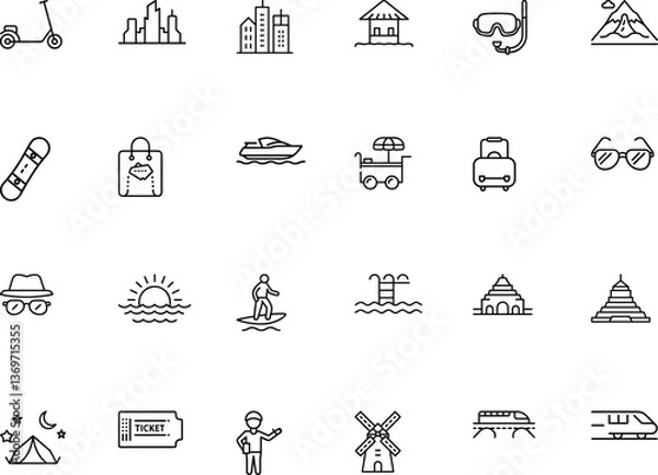 Fototapeta Travel And Adventure Icon Pack Minimalist Line Art Collection.