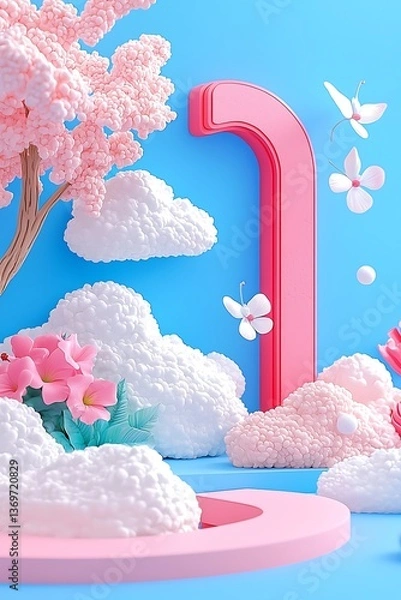 Obraz Pastel Scene, 3D, Cloud, Flowers