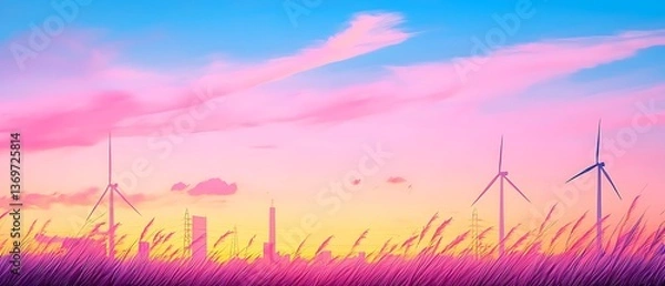 Obraz Pastel Sunset Wind Farm