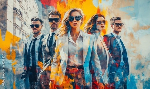 Fototapeta New way. Business people, employees getting ready for new projects. Launching startups. Following creative ideas. Contemporary art collage. Concept of