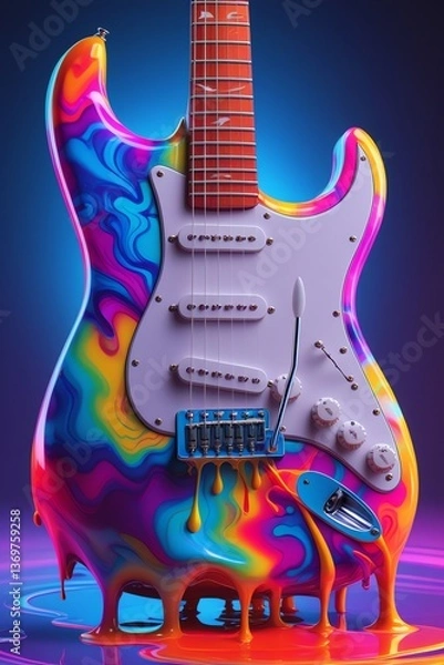 Fototapeta guitar with a surreal, melted, and psychedelic appearance