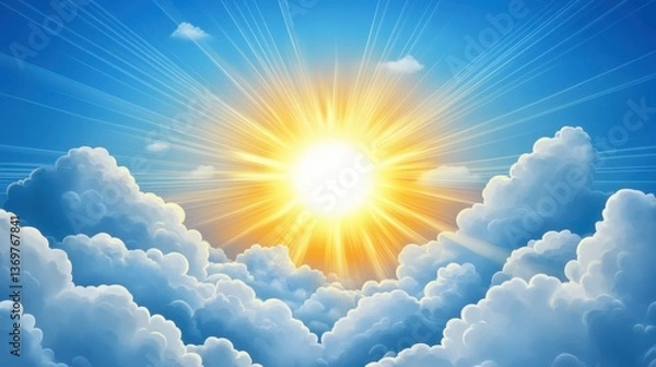 Obraz Radiant Sunrise with Bright Clouds and Beautiful Blue Sky