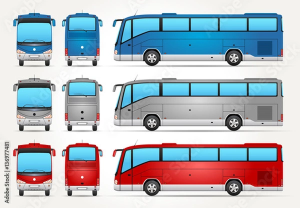 Fototapeta Vector Bus - Front - Back - Side view