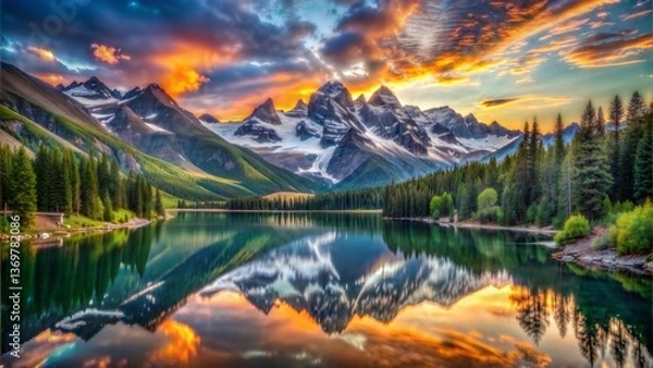 Fototapeta sunset in the mountains