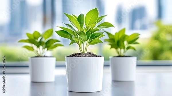 Fototapeta Energy Efficient Tall Buildings Amidst Cityscape with Greenery and Urban Development