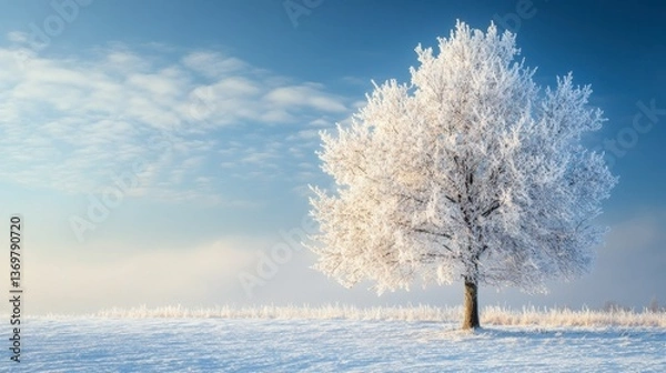 Obraz Frost-Covered Tree in Winter Landscape with Clear Blue Sky