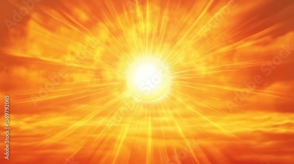 Obraz Bright Golden Sunburst Over Orange Sky at Dusk or Dawn