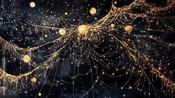 Fototapeta Celestial Weavers with Spiders Spinning Webs into Constellations Dripping Stardust