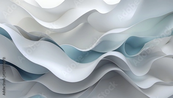 Fototapeta Abstract layered paper waves in cool, calming shades