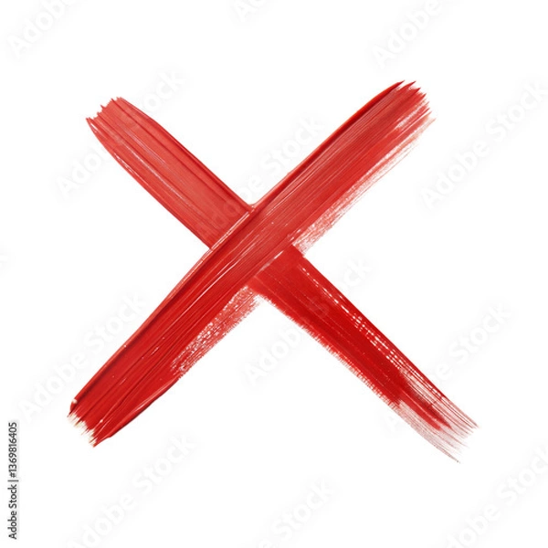 Fototapeta Brush strokes red cross mark isolated on transparent background.