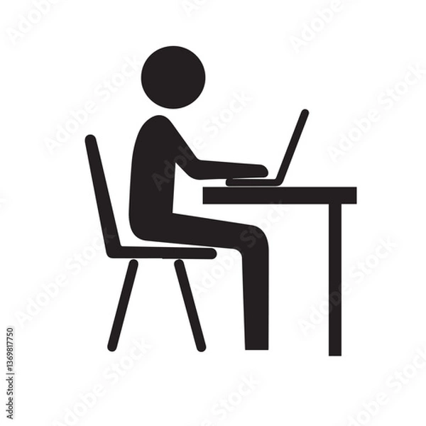 Fototapeta Minimalist Business and Office Icons – Silhouettes of Professionals Working on Laptops, Remote Work, Freelancer, and Corporate Meeting Symbol