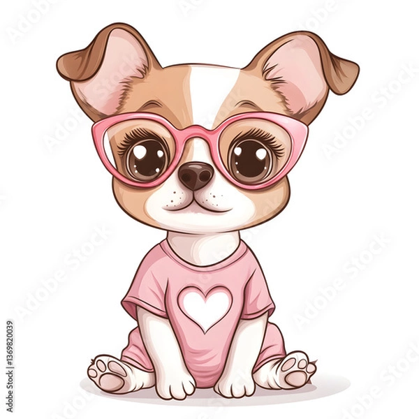 Obraz Illustration of a character with a dog wearing glasses