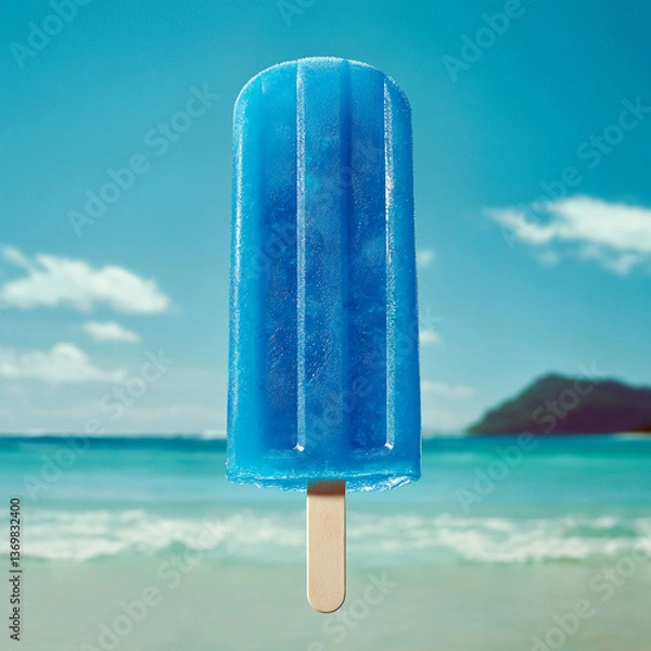 Obraz Blue Popsicle on Pink Background – Minimal Summer Dessert Concept&quot;&quot;Refreshing Blueberry Ice Pop on Colorful Background – Summer Snack Idea&quot;