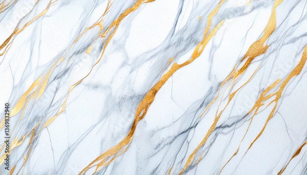 Fototapeta Elegant seamless white marble background with golden veins. Minimalist and luxurious surface texture, perfect for branding, packaging, or digital design