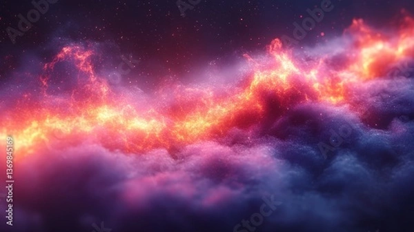 Fototapeta Fiery Celestial River: A Digital Painting of  Cosmic Flames Across a Nebula