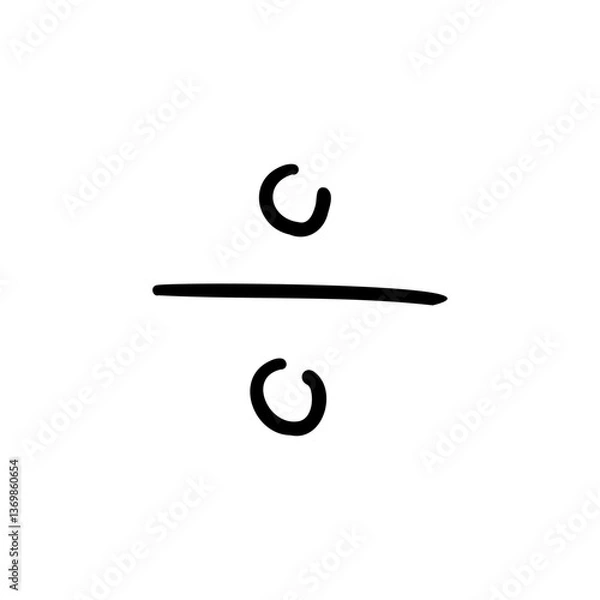 Fototapeta Slim divide symbol in outline hand drawn style. Vector illustration isolated on white background. For typography, font, shop, logo, alphabet, sales, signboard, education, branding, presentation.