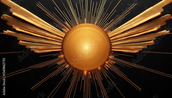Fototapeta Elegant golden sunburst design on a black background, perfect for modern decor and artistic inspiration concept