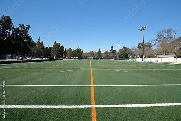 Fototapeta Empty Soccer Field Sunny Day