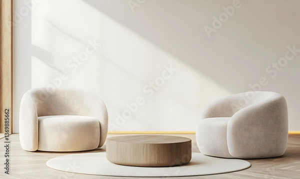 Obraz Modern Interior Living Room with Scandinavian Design and Natural Lighting 3D Render