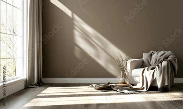 Obraz Modern Interior Living Room with Scandinavian Design and Natural Lighting 3D Render