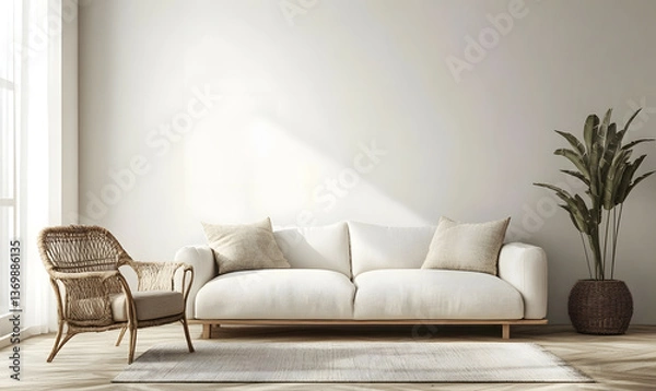 Obraz Modern Interior Living Room with Scandinavian Design and Natural Lighting 3D Render