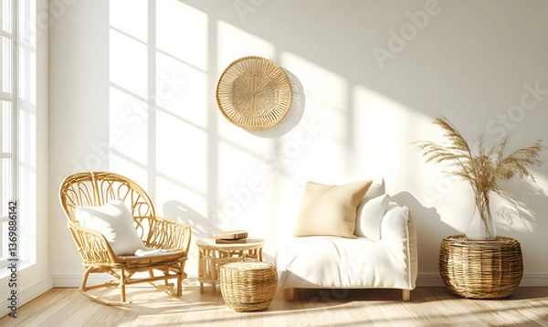Obraz Modern Interior Living Room with Scandinavian Design and Natural Lighting 3D Render