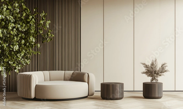 Obraz Modern Interior Living Room with Scandinavian Design and Natural Lighting 3D Render