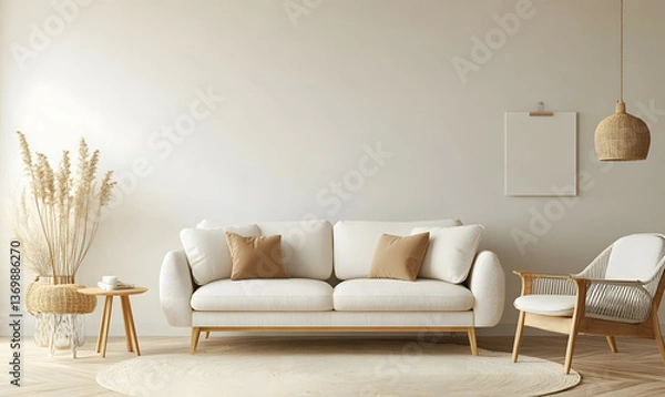 Obraz Modern Interior Living Room with Scandinavian Design and Natural Lighting 3D Render