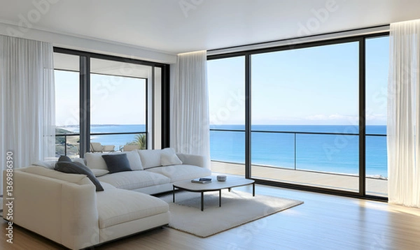Obraz Modern Interior Living Room with Scandinavian Design and Natural Lighting 3D Render
