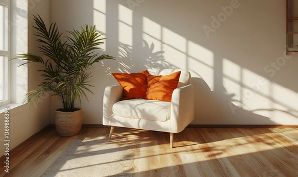 Obraz Modern Interior Living Room with Scandinavian Design and Natural Lighting 3D Render