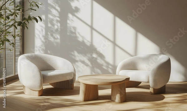 Obraz Modern Interior Living Room with Scandinavian Design and Natural Lighting 3D Render