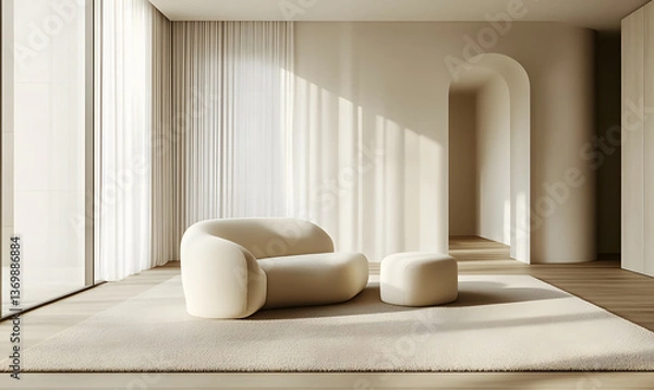 Obraz Modern Interior Living Room with Scandinavian Design and Natural Lighting 3D Render
