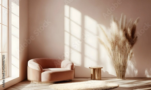 Obraz Modern Interior Living Room with Scandinavian Design and Natural Lighting 3D Render