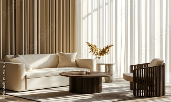 Obraz Modern Interior Living Room with Scandinavian Design and Natural Lighting 3D Render
