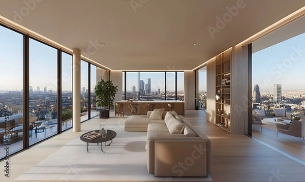 Obraz Modern Interior Living Room with Scandinavian Design and Natural Lighting 3D Render