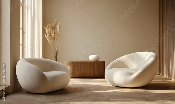 Obraz Modern Interior Living Room with Scandinavian Design and Natural Lighting 3D Render