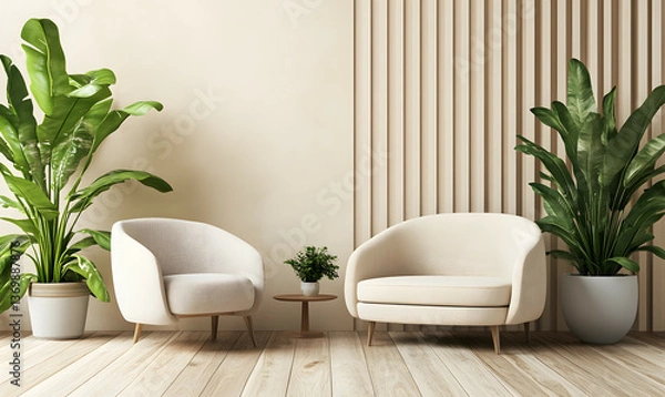 Obraz Modern Interior Living Room with Scandinavian Design and Natural Lighting 3D Render