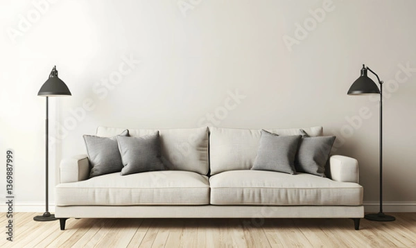 Obraz Modern Interior Living Room with Scandinavian Design and Natural Lighting 3D Render