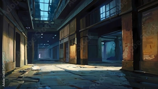 Fototapeta ゲーム背景廃墟の工場回廊室内部屋屋内風景アニメ映画風