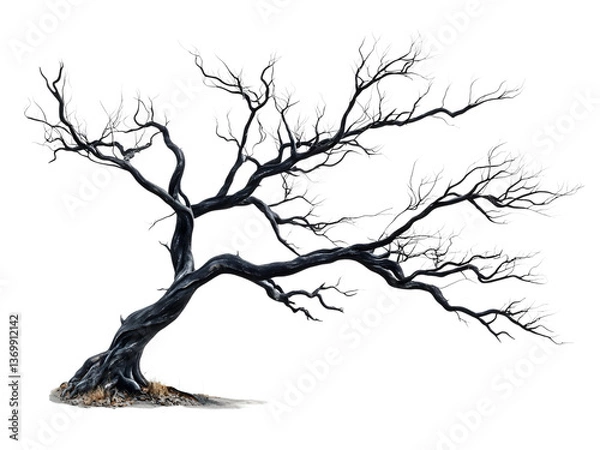 Obraz Twisted black tree with skeletal gnarled branches