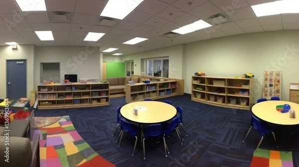 Fototapeta Bright and Colorful Preschool Classroom with Learning Resources