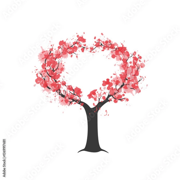 Obraz Love Heart Sakura Blossom - Japanese Cherry Tree. Artistic Branch Plum Blossom. Vector