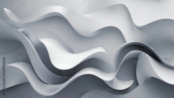 Fototapeta Elegant 3D abstract white waves flowing with soft shadows