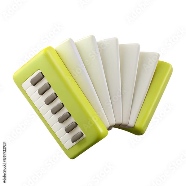 Fototapeta Green Accordion icon. 3d rendering isolated on white background. Cartoon plastic style