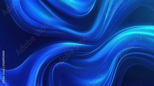 Fototapeta Abstract blue flowing curves on dark background