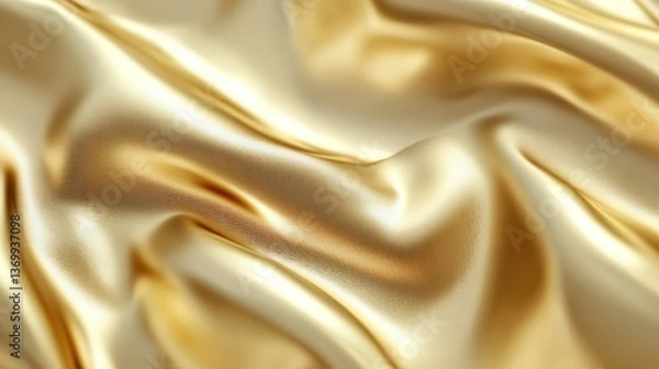Obraz Close-up of flowing gold silk fabric with smooth and elegant waves.