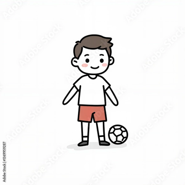 Obraz Happy boy playing with a soccer ball against a white background  