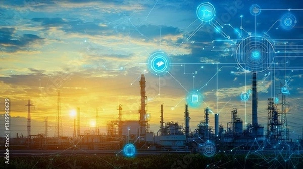 Obraz The future of industrial automation is here with smart factories and digital networks.