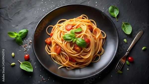 Fototapeta spaghetti with tomato sauce and basil