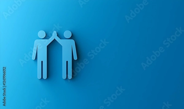 Obraz Two Silhouetted Figures High-Fiving on a Soft Blue Background